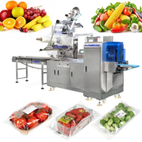 Automatic Reciprocating Type Apple Fruit In Tray Flow Wrapping Packing Machine