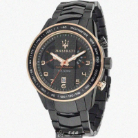 【MASERATI 瑪莎拉蒂】MASERATI手錶型號R8873610002(黑玫瑰金色錶面黑錶殼深黑色精鋼錶帶款)