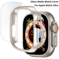 Glass+Case for Apple Watch 8 Ultra 49mm Tempered Screen Protector PC Hollow Frame Bumper Protective Cover for iwatch Ultra 49mm