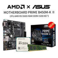 New ASUS PRIME B450M-K Ⅱ Motherboard + AMD 5 5500 R5 5500CPU Suit Socket AM4 Without Fan + Kingston DDR4 3200MHz 8G*2 Memory
