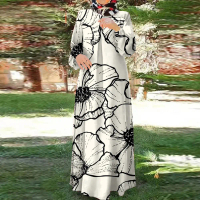 Gaun Longgar, untuk Wanita Muslim, Leher O, Cetakan Bunga Elegan Terkini, Jubah Islam Terkini, Longg