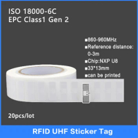 20PCS UHF RFID tag 18000-6C 860-960MHz RFID UHF Sticker Label Tag U8 chip Electronic label 915 MHz High Quality Smart Tags