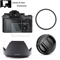UV Filter Lens Hood Cap + 2x Glass Screen Protector For Sony A9 A7R V A7S A7 IV III II A7C ZV-E1 with FE 28-70mm SEL2870 Lens