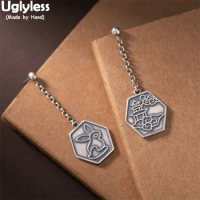 Uglyless China Myth Chang e to the Moon Thai Silver Rabbit Earrings for Women Asymmetric Hexagon Drop Earring 925 Silver Brincos