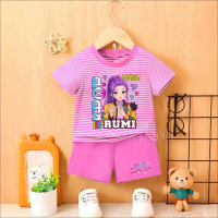 ชุดเสื้อยืดลายทาง Viral Huntrix Rumi สำหรับเด็กผู้หญิงอายุ 3 ถึง 14 ปี ชุดเซ็ต