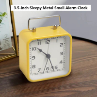 1PC metal square small alarm clock Desktop silent clock Student bed sleep luminous quartz table clock.