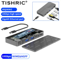 TISHRIC SSD M2 NVME NGFF Enclosure PD 100W 4K HDMI-compatible Gigabit Network Interface To Type C 6 In 1 External HD Case 10Gbps