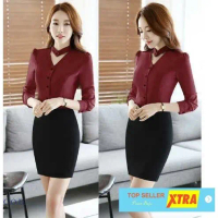Baju Hem thalia maroon OX Blouse Wanita twistcone Maroon Kekinian@@ Fit Kancing Atasan Top