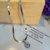 Kalung pipih silver liontin permata bulat