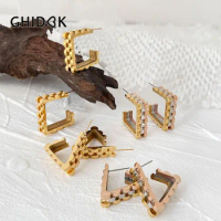 GHIDBK Classic Mix 18KGold Plated Watch Band Style Square Triangle Open Hoop Earrings Women Chunky Statement Jewelry Trendy Gift