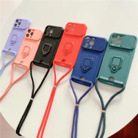 Luxury Lanyard Magnetic Ring Card Holder Phone Case For Redmi Note 12 11 10 9 8 T Mi 12 Pro Necklace Strap Lens Protection Cover