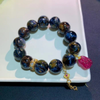 Natural Blue Pietersite Round Beads Bracelet 15mm Big Stretch Jewelry Tourmaline Pendant Healing Stone From Namibia AAAAAA