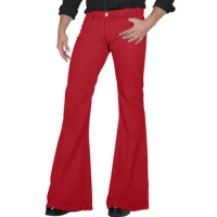Men'S Retro Disco Flared Pants Solid Color Stretch Vintage Flared Trousers Comfortable Low Waist Stretch Twill Party Trousers