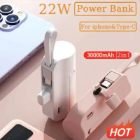 2 in 1 Power Bank 30000mAh Built in Cable Mini PowerBank Battery Portable Charger For iPhone Samsung Xiaomi Spare Power Bank New
