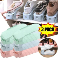 2pcs Adjustable Shoe Rack Organizer Shoe Slot Space Saver Double-layer Shoe Rack Organization Shoes Storage