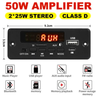 50W Amplifier 12V MP3 Decoder Board 25W 5V 18V Bluetooth 5.0 USB TF FM Radio Module For Speaker With Handsfree Voice Record