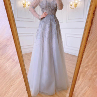 【女神婚紗禮服】高端灰色遮手臂手工縫珠宴會晚禮服LA71227(年會 主持)