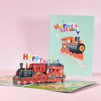 Pop Up 3D Train Greeting Card Envelop Set For Happy Birthday Postcards Friends Kids Students Gift Party Supply