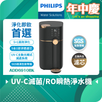 Philips 飛利浦 新一代★智能雙效UV-C滅菌 RO濾淨瞬熱飲水機(ADD6910BK 主機內含濾芯)