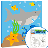 Minkey 兒童美術畫畫 DIY木框水彩帆布畫-海洋動物