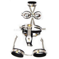 chastity men Stainless steel male chastity device(collar+bra+Handcuffs+mens Chastity belt pants+Leggings+anal+Legcuffs)cock cage