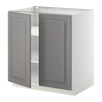 METOD 底櫃附層板/2門板, 白色/bodbyn 灰色, 80x60x80 公分