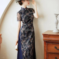 2024 new vietnam aodai improved cheongsam chiffon dress elegant temperament lady party vestido exquisite floral embroidery dress