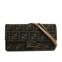 【FENDI】Baguette FF Logo 緹花布二用皮夾式鍊包/WOC