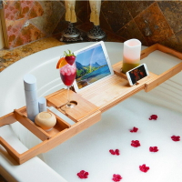 浴缸置物架 竹制可伸縮浴缸架歐式多功能平板手機支架泡澡桶浴缸宮廷風置物架『XY13440』