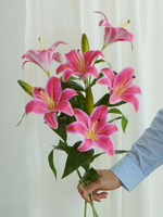 人造花仿真花 百合花仿真花假花餐桌擺設3D手感客廳婚慶裝飾擺件高端花藝插花