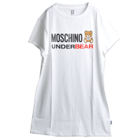 MOSCHINO UNDERBEAR 希臘製泰迪熊品牌字母大LOGO圖騰彈性棉長版圓領T恤(白)