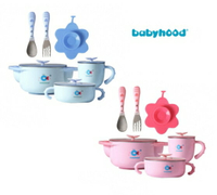 babyhood 不鏽鋼保溫兒童餐具5件組 藍色/粉色【六甲媽咪】