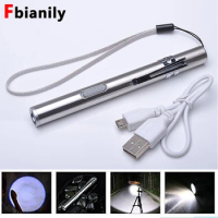New Pocket Tactical Flashlight Torch LED Pen USB Rechargeable Build in Battery Pen Light Hanging With Metal Clip and USB Cable