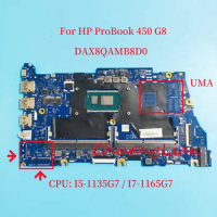 DAX8QAMB8D0 Mainboard For HP ProBook 450 G8 Laptop Motherboard With CPU: I5-1135G7 SRK05 I7-1165G7 SRK02 UMA DDR4 100% Tested.