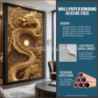 Wallpaper Dinding Visual 3D Ukiran Naga Dekorasi Ruang Tamu Estetik - Praktis Tinggal Tempel