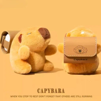 ECHOME Cute Airpods2 Case Stereoscopic Capybara Plush Leather Cover Protective Case for Airpods Pro 3Accessorie Headphone Bag