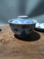 日本回流瓷器古董精品細路青花蓋碗茶碗，薄胎，畫工一流，口沿小