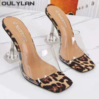 Oulylan Transparent Heel Slippers Fashion Lady Shoes Sexy Slippers 2024 New PVC Jelly Slippers Open Toed High Heels Women