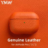 Genuine Leather For AirPods Pro Case Bluetooth Earphone Case for Apple AirPods 3 2 Accessories Lychee Pattern Natural Cowhide