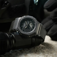 【CASIO 卡西歐】G-SHOCK 八角防護構造雙顯手錶-尼龍錶帶款 畢業 禮物(GA-2100BCE-1A)