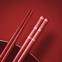 5Pairs Red Reusable Chinese Food Chopsticks Alloy Dinnerware Sushi Sticks Korean Chopsticks Set Japanese Palillos Chopsticks