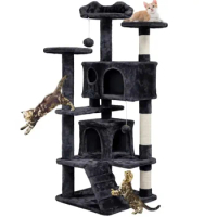 DUTRIEUX modern cat tree 54.5" Double Condo Cat Tree with Scratching Post Tower, Black