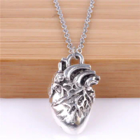 Antique Human Heart Organ One Side Vivid Pendant Necklace Alloy Chain Punk Party Women Men Necklace Jewelry Gift 22778