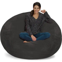 Floor Sofa Togo Bean Bag Chair: Giant 5' Memory Foam Furniture Bean Bag - Big Sofa With Soft Micro Fiber Cover - Grey Furry Poof
