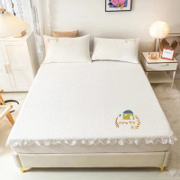 【米夢家居】冰紗床包涼蓆雙大6尺-不含枕套-可機洗雙涼感3D豆豆釋壓一件組(軟床專用 晶亮白)