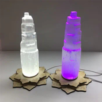 6-20cm Natural Quartz Crystal Selenite Tower Lotus Lamp Gypsum Castle Reiki Healing Home Decor Mineral Specimen