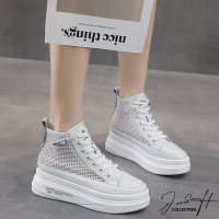 【J&amp;H collection】時尚新款高筒網布拼接小白鞋(現+預  白色 / 黑色)