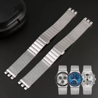 New For Swatch watchband fine stainless steel folding buckle metal mesh belt Wristband strap 19mm 20mm 21mm men's bracelet black