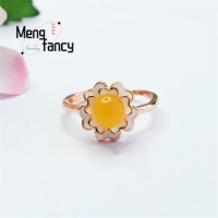 Natural Honey Wax Chicken Oil Yellow Amber Mountain Camellia Ball Ring Elegant Generous Personalized Fashion Versatile Jewelry