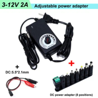 3-12V 2A Adjustable AC To DC Power Supply 3V 6V 8V 9V 12V Power Supply Adapter Universal 220V To 12V 24V Volt Adapter +DC Trans